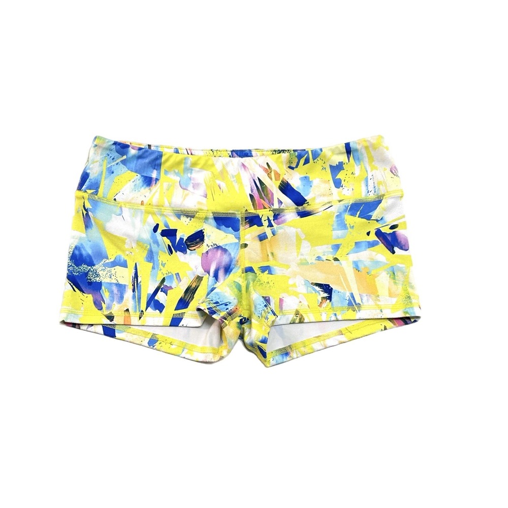 FLEO Shorts CrossFit Gym Performance Artsy Geometric Yellow Blue Women’s Large‎